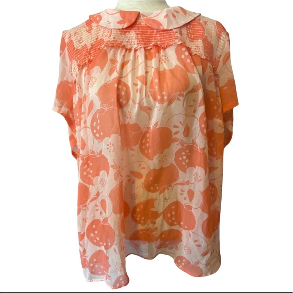 ModCloth Short Sleeve Apple Pattern Peter Pan Collar Top Blouse Size 3X